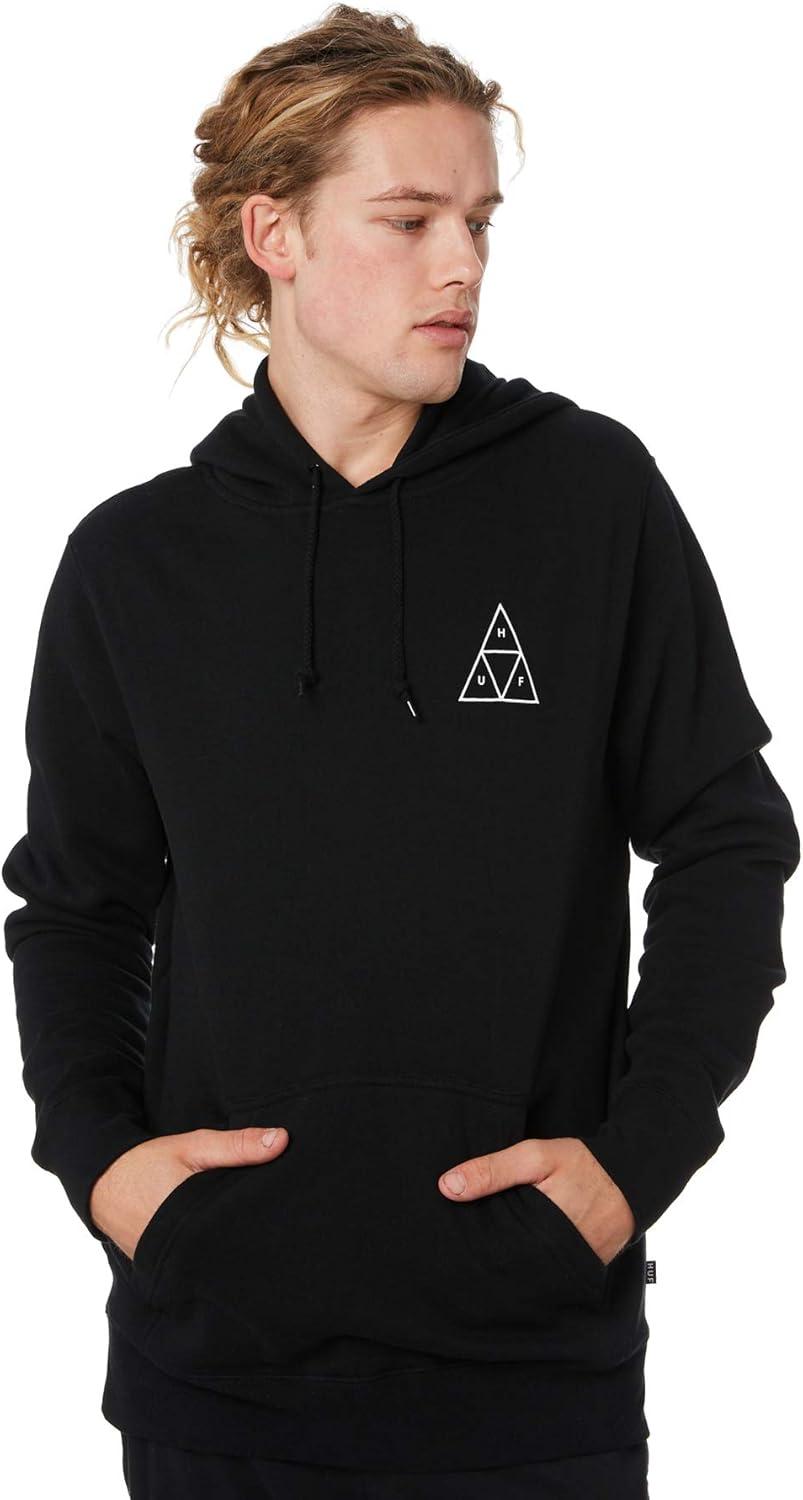 imageHUF Essentials Triple Triangle Mens Sweatshirt Cozy Cotton Poly Pullover HoodieBlack