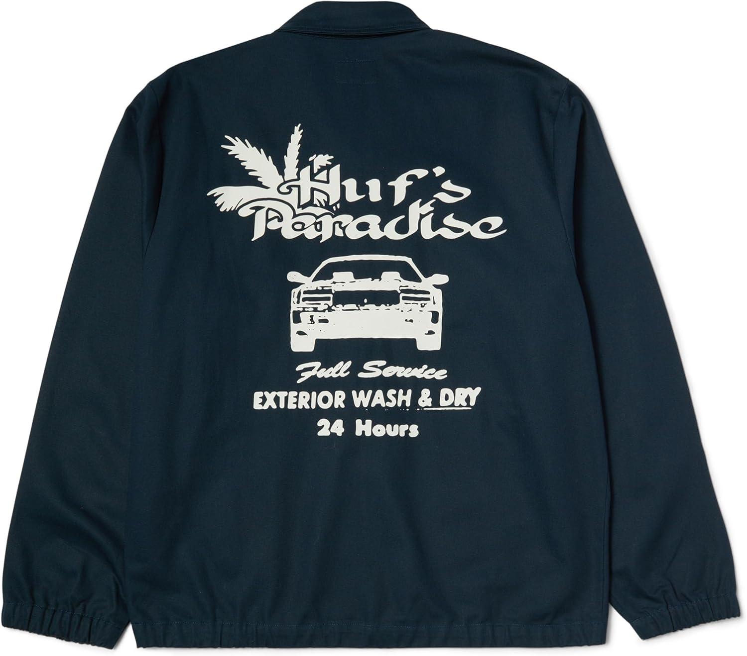 imageHUF Full Service Shop Jacket Mens Cotton ZipUp Workwear Jacket with Printed Graphics and Stretch CuffsNavy