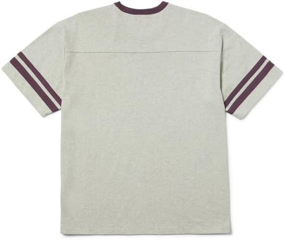 imageHUF IVES Football Shirt Mens Oversized Cotton TShirt with Striped Sleeves and Chest Graphic Relaxed Street FitHeather Grey