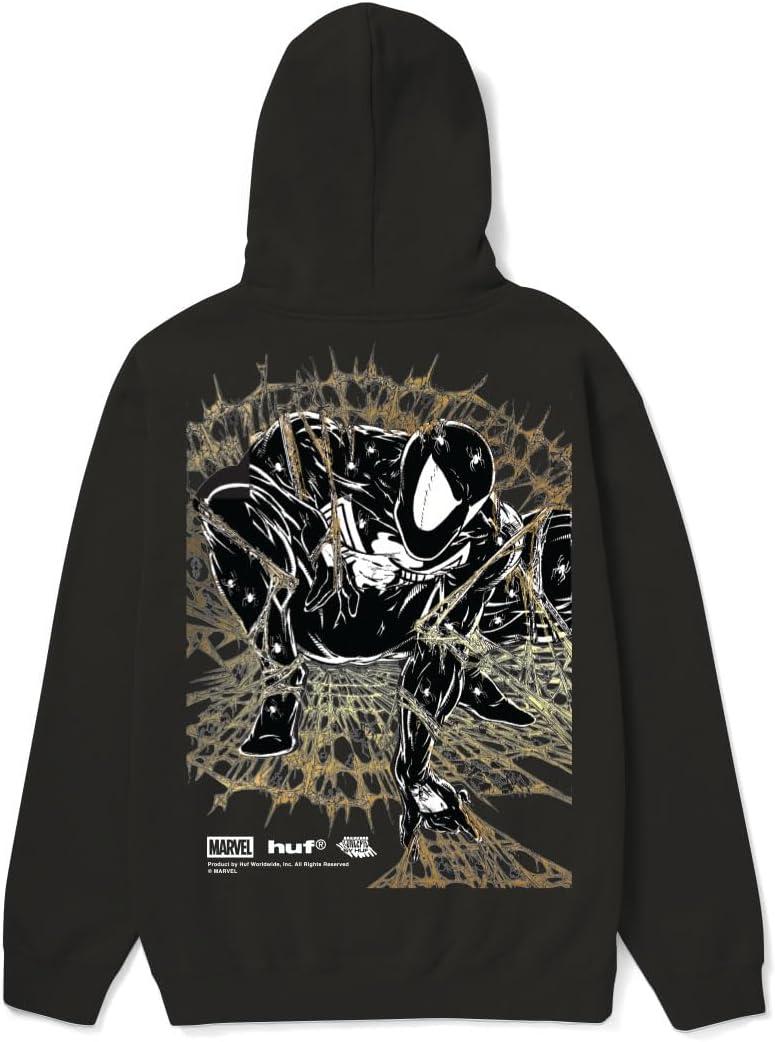 imageHUF Marvel SpiderMan Arachknight Hoodie for Men Graphic Zip Up Sweatshirt Streetwear Fleece Comic Back PrintBlack