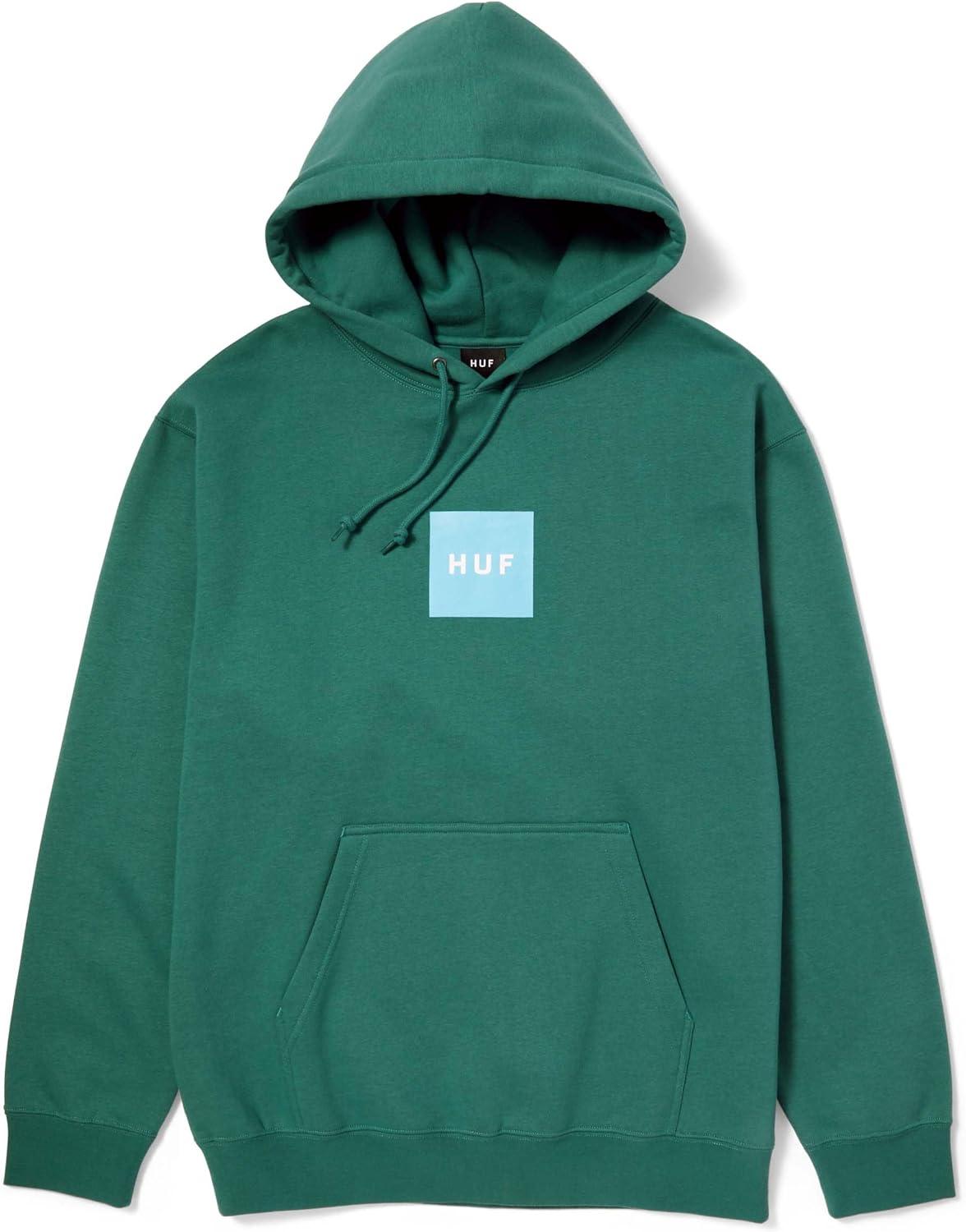 imageHUF Mens Box Logo Pullover Hoodie Classic Cotton Blend SweatshirtCoffee
