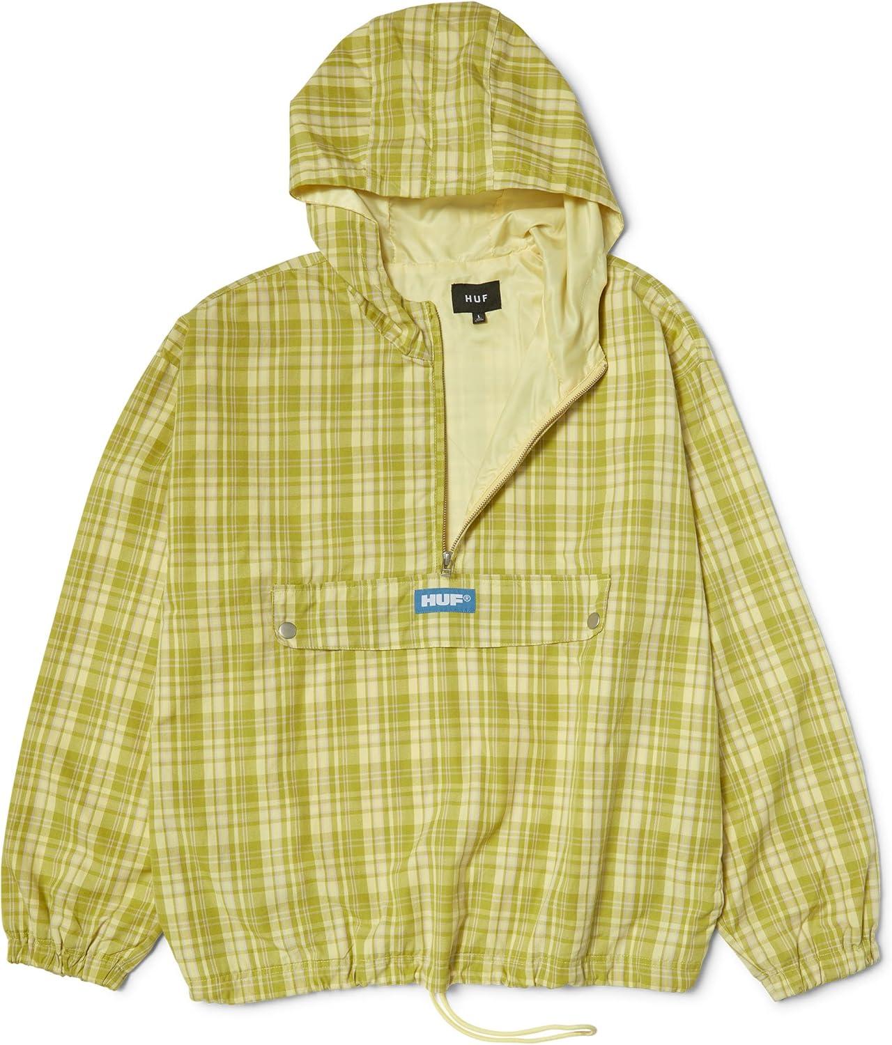 imageHUF Rivington Plaid Anorak Jacket Lightweight Cotton Pullover Jacket for Men with Quarter Zip and Front PocketTarragon