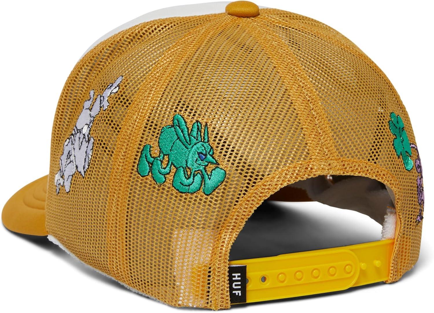 imageHUF Trip Trucker Hat Mens Mesh Trucker Hat with Embroidered Artwork Snapback Cap Streetwear Skate StyleTarragon