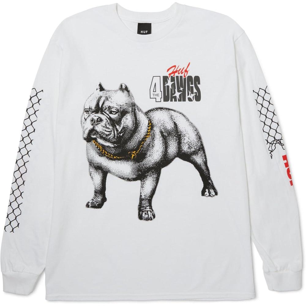 imageHUF 4 The Dawgs Long Sleeve Tee Mens TShirt Streetwear Oversized Graphic TeeWhite