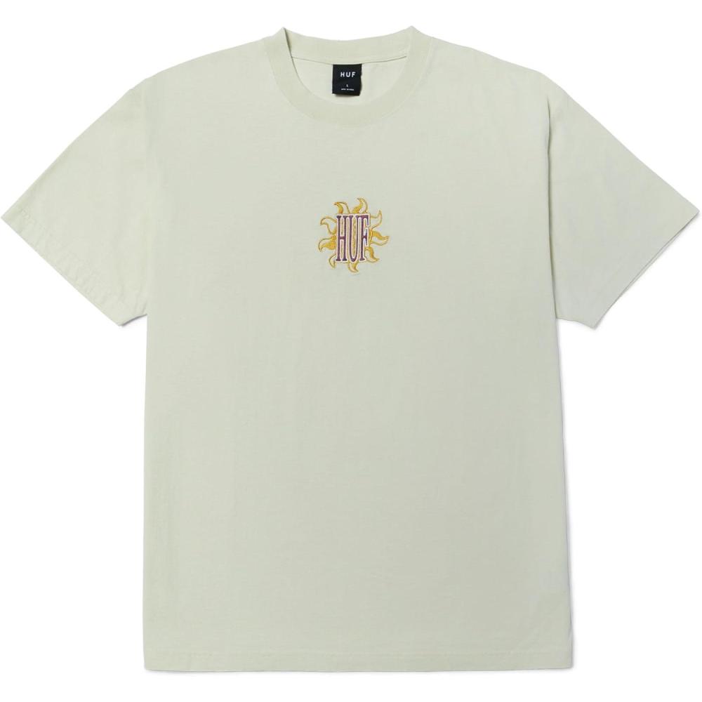 imageHUF Apollo Washed Tee Mens Pigment Dyed Short Sleeve TShirt with Embroidered Chest Art Regular Fit Streetwear ShirtNatural