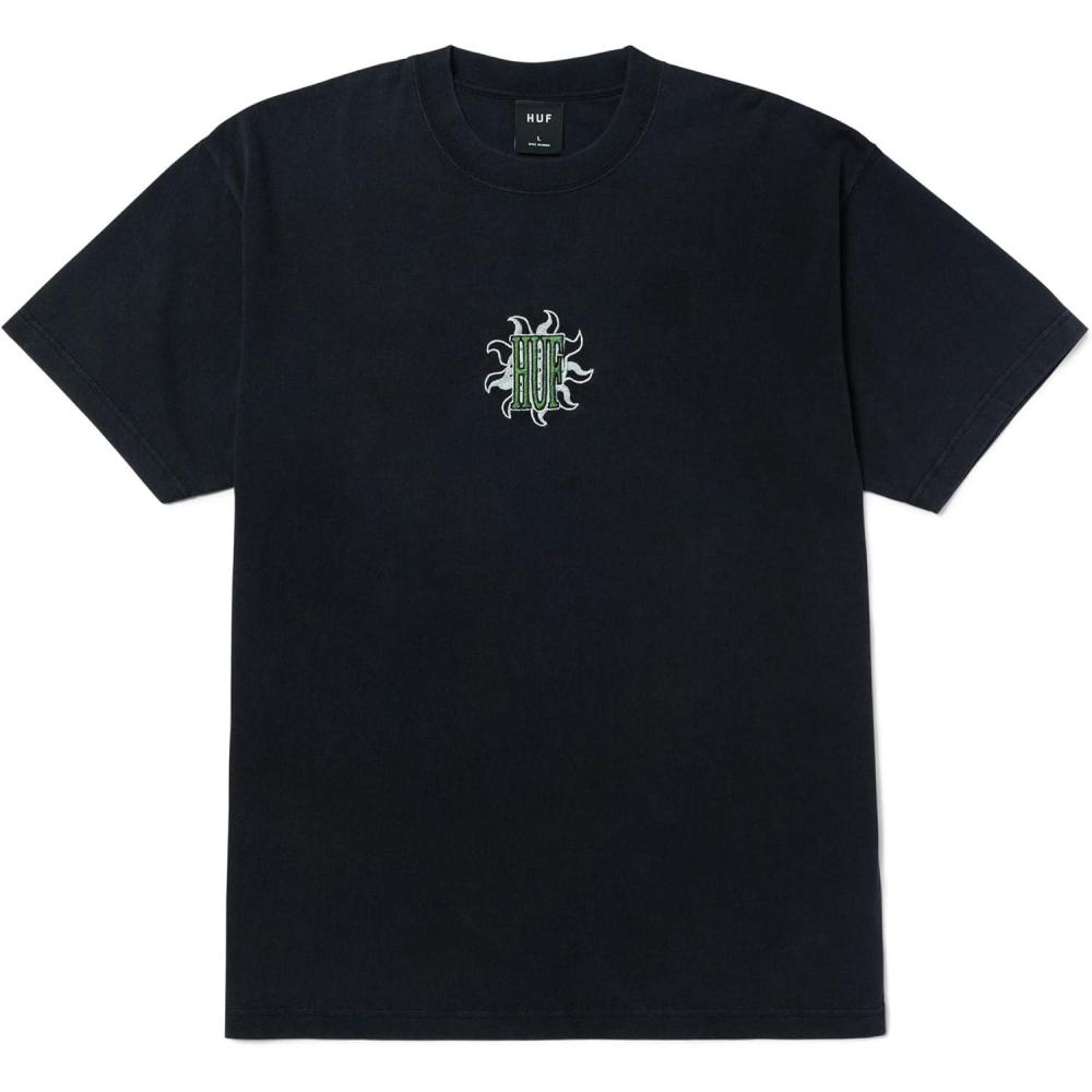 imageHUF Apollo Washed Tee Mens Pigment Dyed Short Sleeve TShirt with Embroidered Chest Art Regular Fit Streetwear ShirtWashed Black