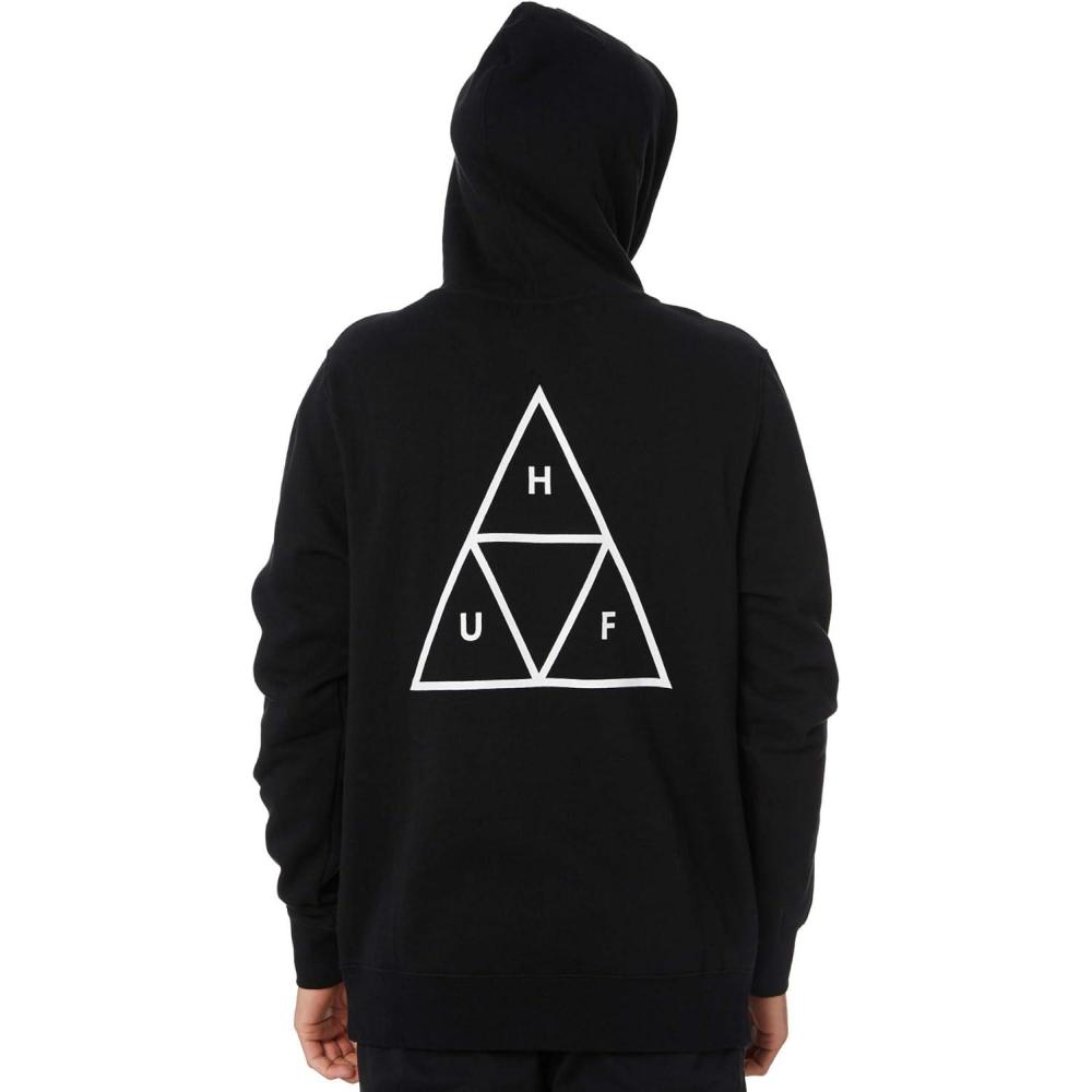 imageHUF Essentials Triple Triangle Mens Sweatshirt Cozy Cotton Poly Pullover HoodieBlack