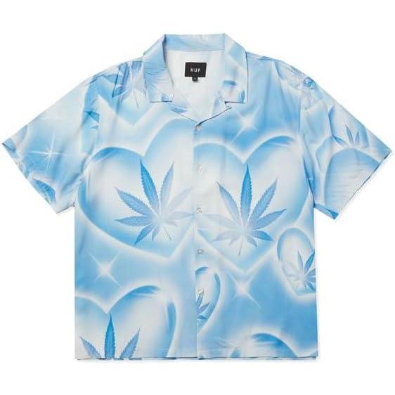 imageHUF Love in The Air Resort Shirt  Mens Hawaiian Shirt Short Sleeve Button Down AllOver Print Skate Style ShirtPool Blue