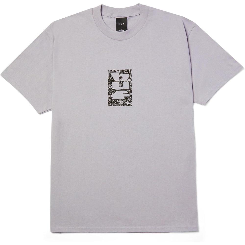 imageHUF METABLAST Short Sleeve Tee Mens Graphic TShirt Cotton Crewneck with Front and Back Prints Fit Streetwear ShirtDust Purple