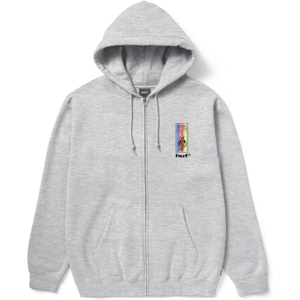 imageHUF Marvel SpiderMan Arachknight Hoodie for Men Graphic Zip Up Sweatshirt Streetwear Fleece Comic Back PrintHeather Grey