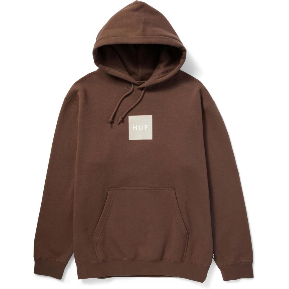 imageHUF Mens Box Logo Pullover Hoodie Classic Cotton Blend SweatshirtCoffee