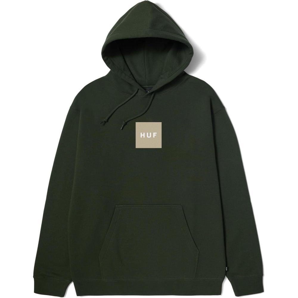 imageHUF Mens Box Logo Pullover Hoodie Classic Cotton Blend SweatshirtHunter Green