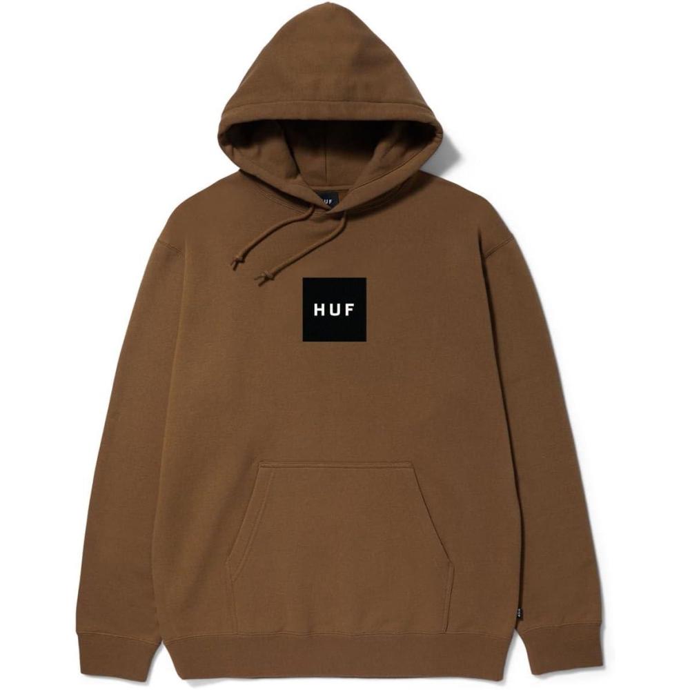 imageHUF Mens Box Logo Pullover Hoodie Classic Cotton Blend SweatshirtMud