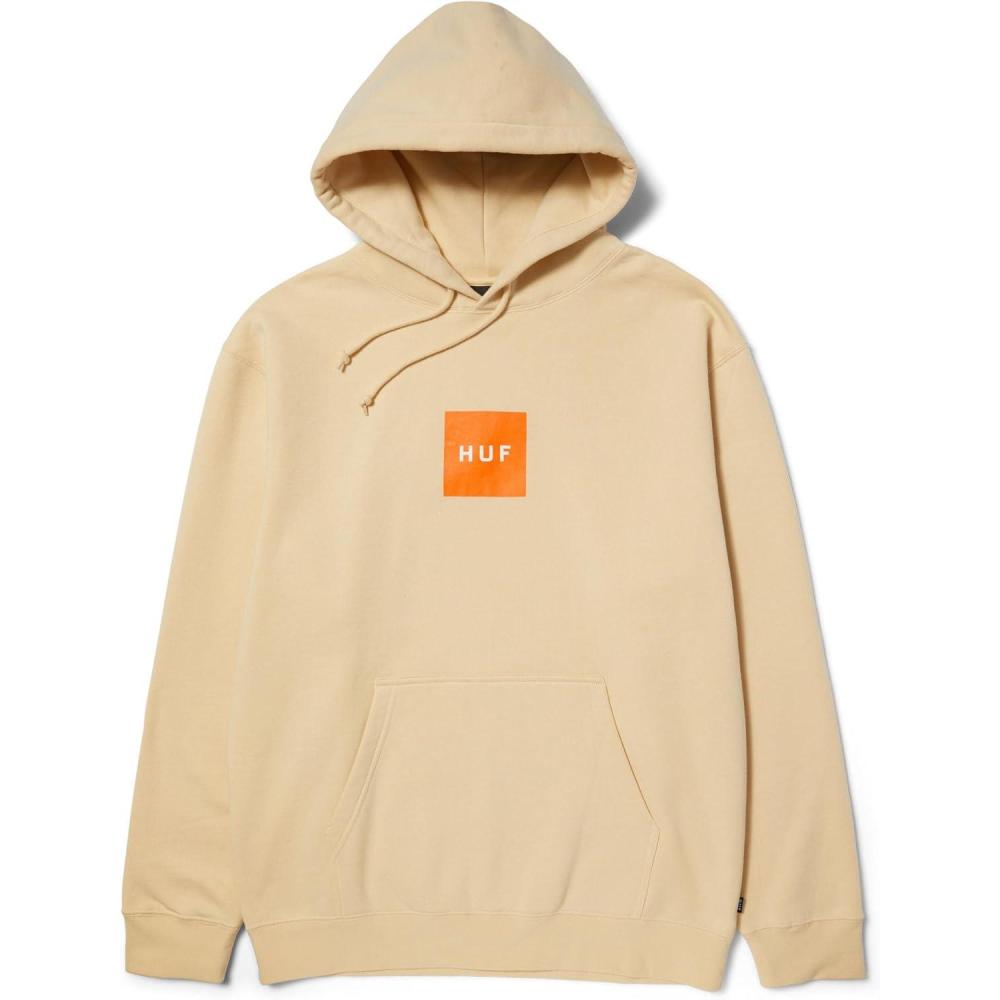 imageHUF Mens Box Logo Pullover Hoodie Classic Cotton Blend SweatshirtWheat