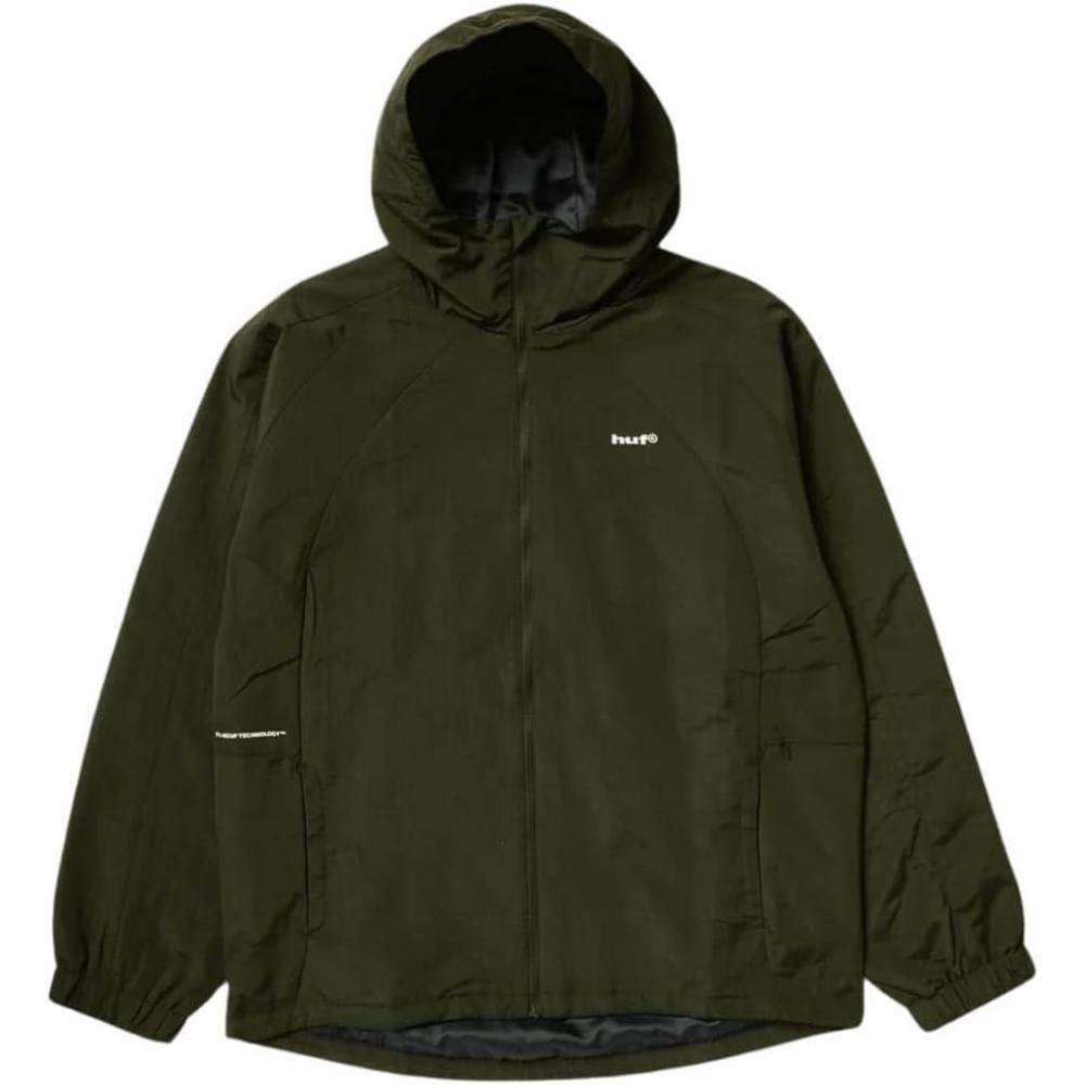 imageHUF Mens Shell Jacket Lightweight WaterResistent ZipUp with HoodHunter Green