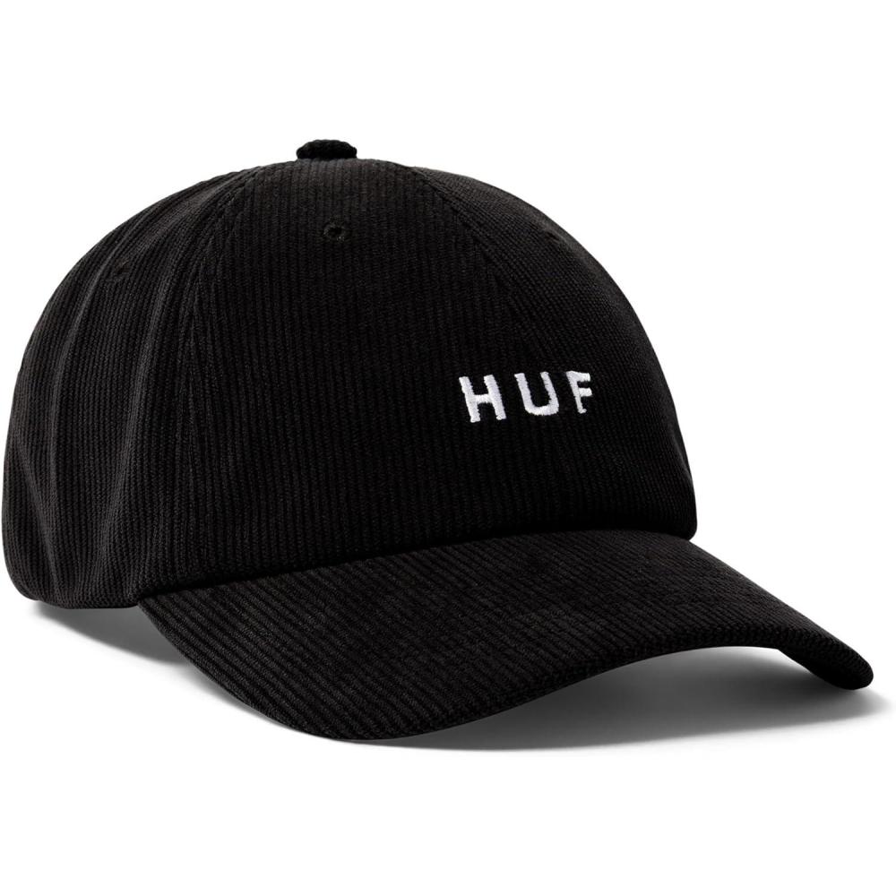 imageHUF OG Corduroy 6 Panel Curved Visor Hat Classic Adjustable Hat for Men Comfortable Streetwear CapBlack