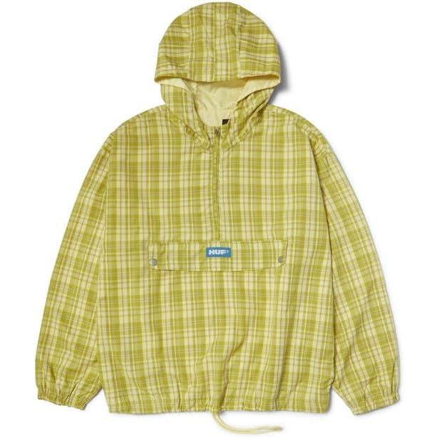 imageHUF Rivington Plaid Anorak Jacket Lightweight Cotton Pullover Jacket for Men with Quarter Zip and Front PocketTarragon