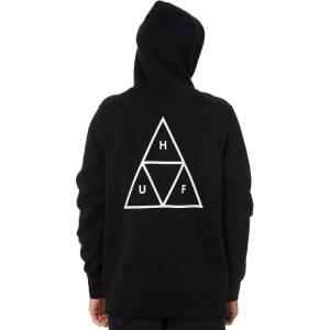 HUF Essentials Triple Triangle Men’s Sweatshirt – Cozy Cotton Poly Pullover Hoodie(Black)