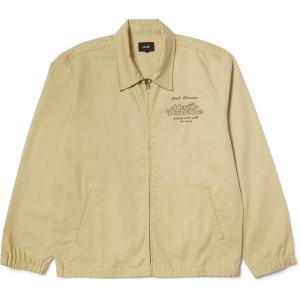 HUF Full Service Shop Jacket – Men’s Cotton Zip-Up Workwear Jacket with Printed Graphics and Stretch Cuffs(Khaki)