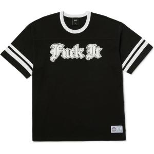 HUF IVES Football Shirt – Men’s Oversized Cotton T-Shirt with Striped Sleeves and Chest Graphic, Relaxed Street Fit(Black)