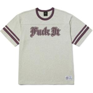 HUF IVES Football Shirt – Men’s Oversized Cotton T-Shirt with Striped Sleeves and Chest Graphic, Relaxed Street Fit(Heather Grey)