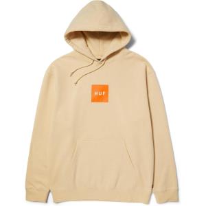 HUF Men’s Box Logo Pullover Hoodie – Classic Cotton Blend Sweatshirt(Wheat)