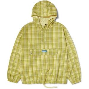 HUF Rivington Plaid Anorak Jacket – Lightweight Cotton Pullover Jacket for Men with Quarter Zip and Front Pocket(Tarragon)